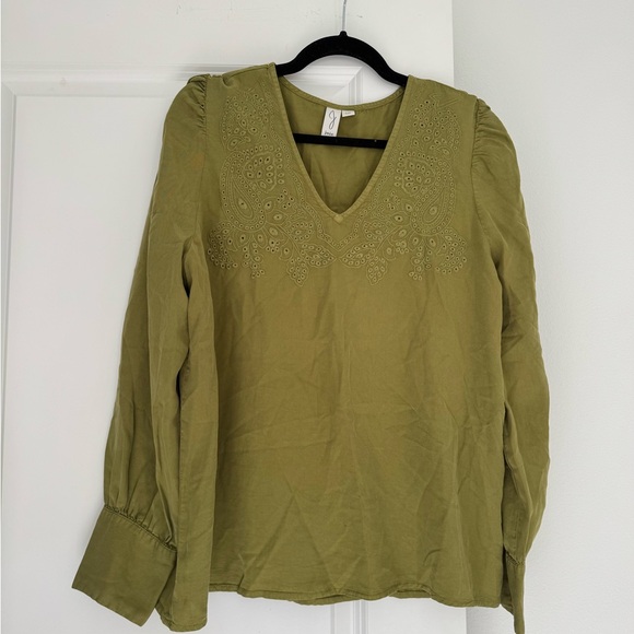 Joie Tops - NEW Joie Nordstrom women’s olive green embroidered blouse shirt top size LARGE